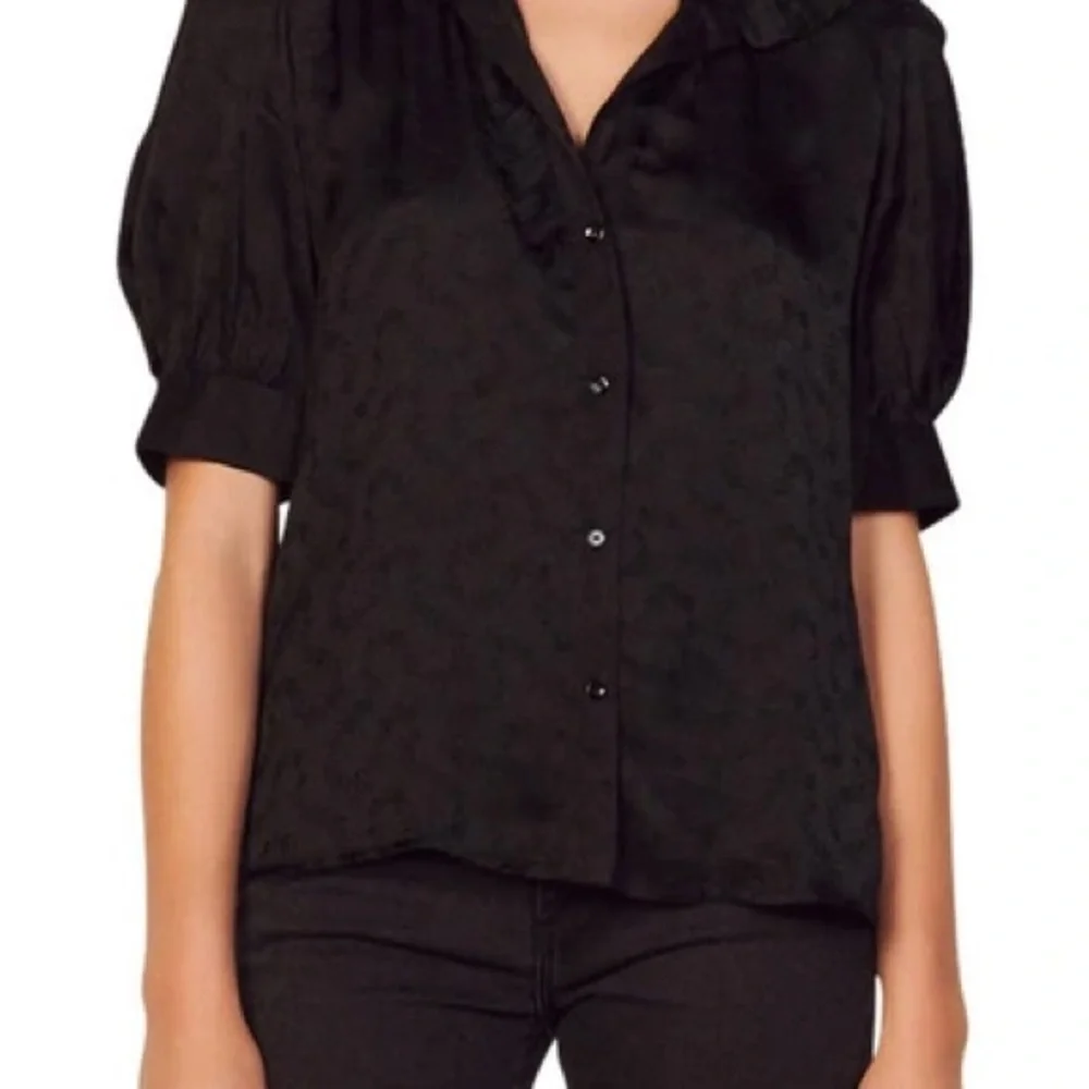 Sandro Black Floral Patterned Satin Top - Picture 9 of 9